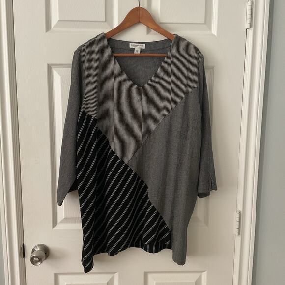 Coldwater Creek Tunic Top Women’s Plus Size 1x V-Neck Striped Colorblock - Picture 1 of 4